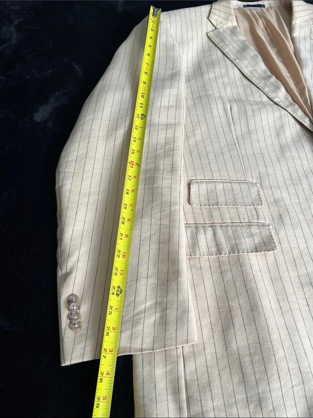 Wool & Linen Beige Woven Italian Fabric, Pinstripe Sport Coat